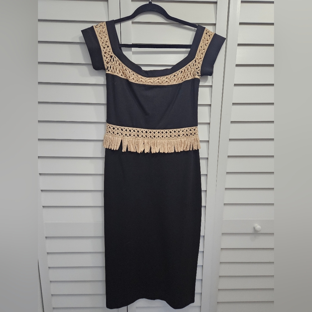 Alexis Black and Cream Sheath Midi Dress M